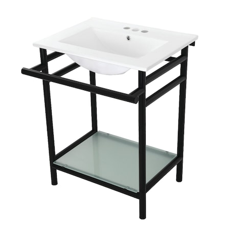 Kingston Brass VPB24187W40 24-Inch Ceramic Console Sink (4-Inch, 3-Hole), White/Matte Black VPB24187W40